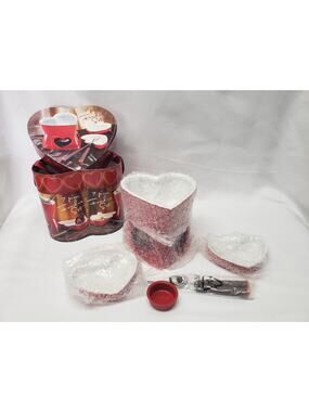 7 Piece Glass Red Heart Fondue Set - Beautiful Lover Set for Chocolate Cheese